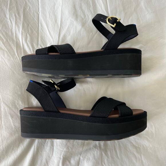 Rothy’s NWOT The Criss Cross Lightweight Wedge Platform Sandal in Black Size 9.5 - Picture 10 of 11